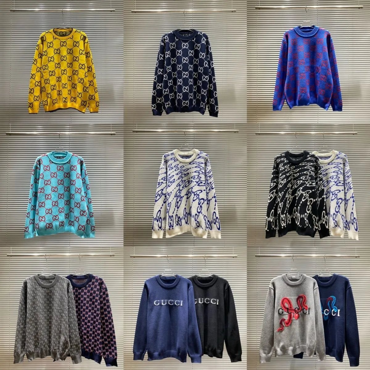 Gucci GG Pattern Knit Sweater Navy with Neon Green - 2