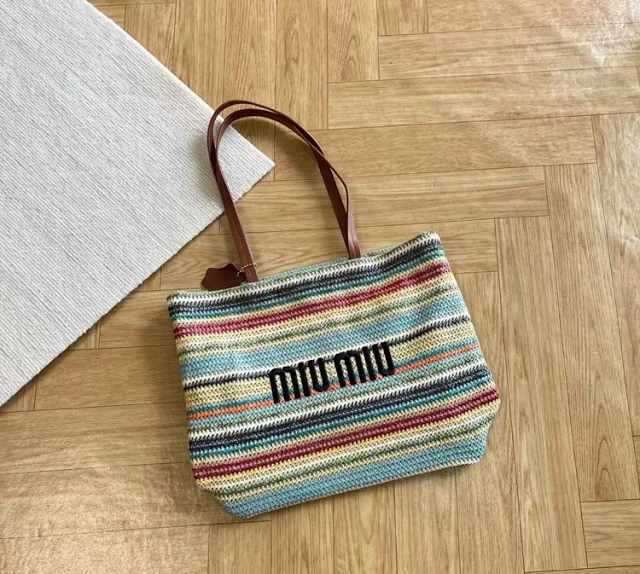 Miu Handbags Woven Striped Tote Bag product detail image 9