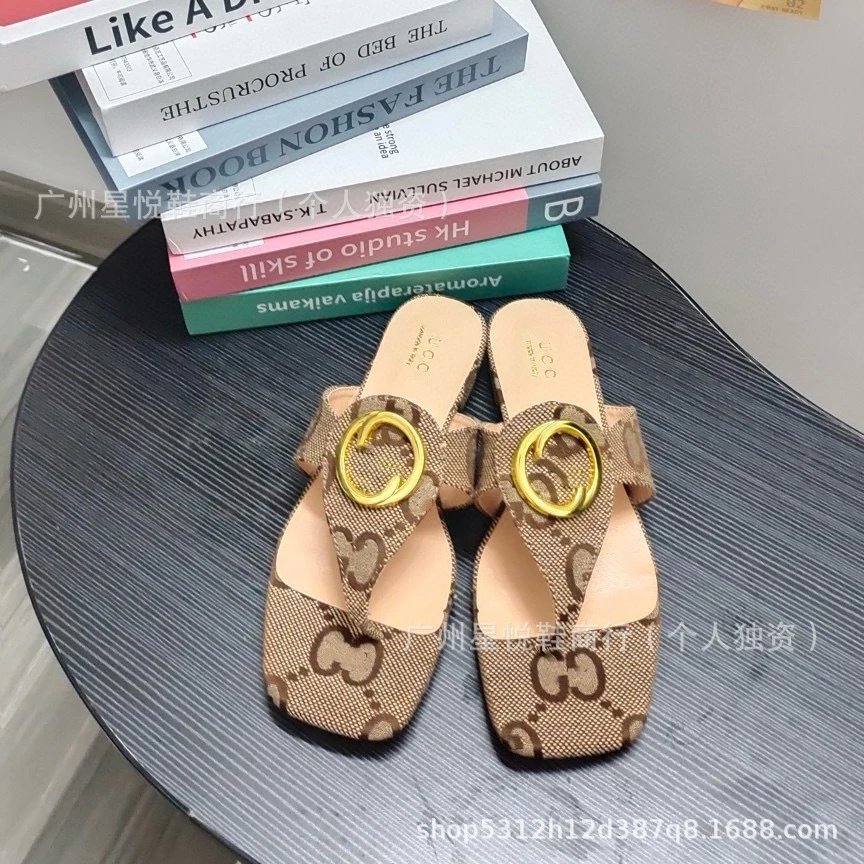 Gucci Marmont Slide Sandals Beige Leather with Gold Double G Logo Sandals - 7