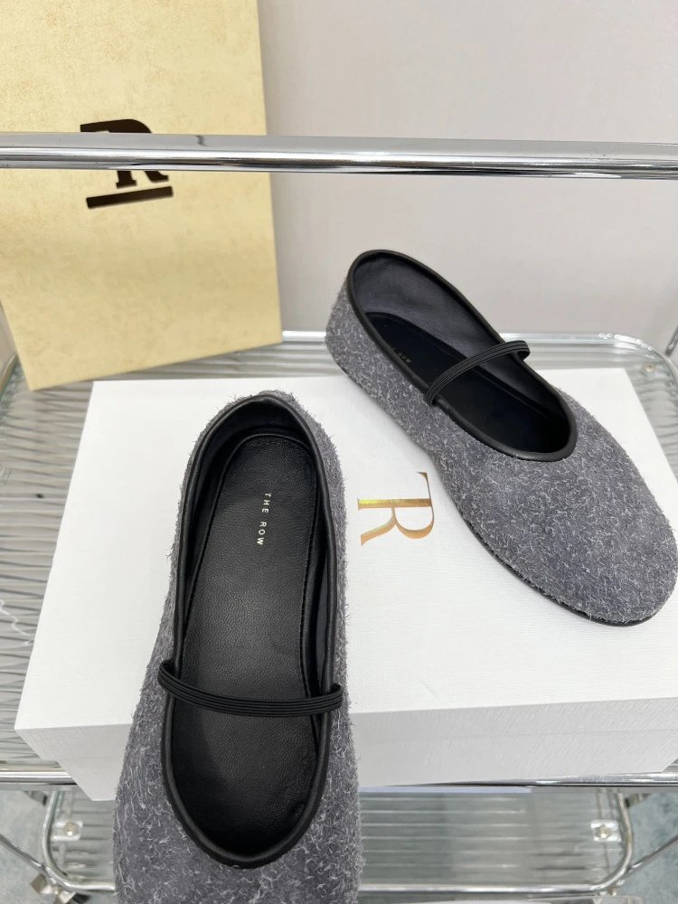 Maison Margiela Tabi Mary Jane Gray Wool-Blend Flat Shoes - 12