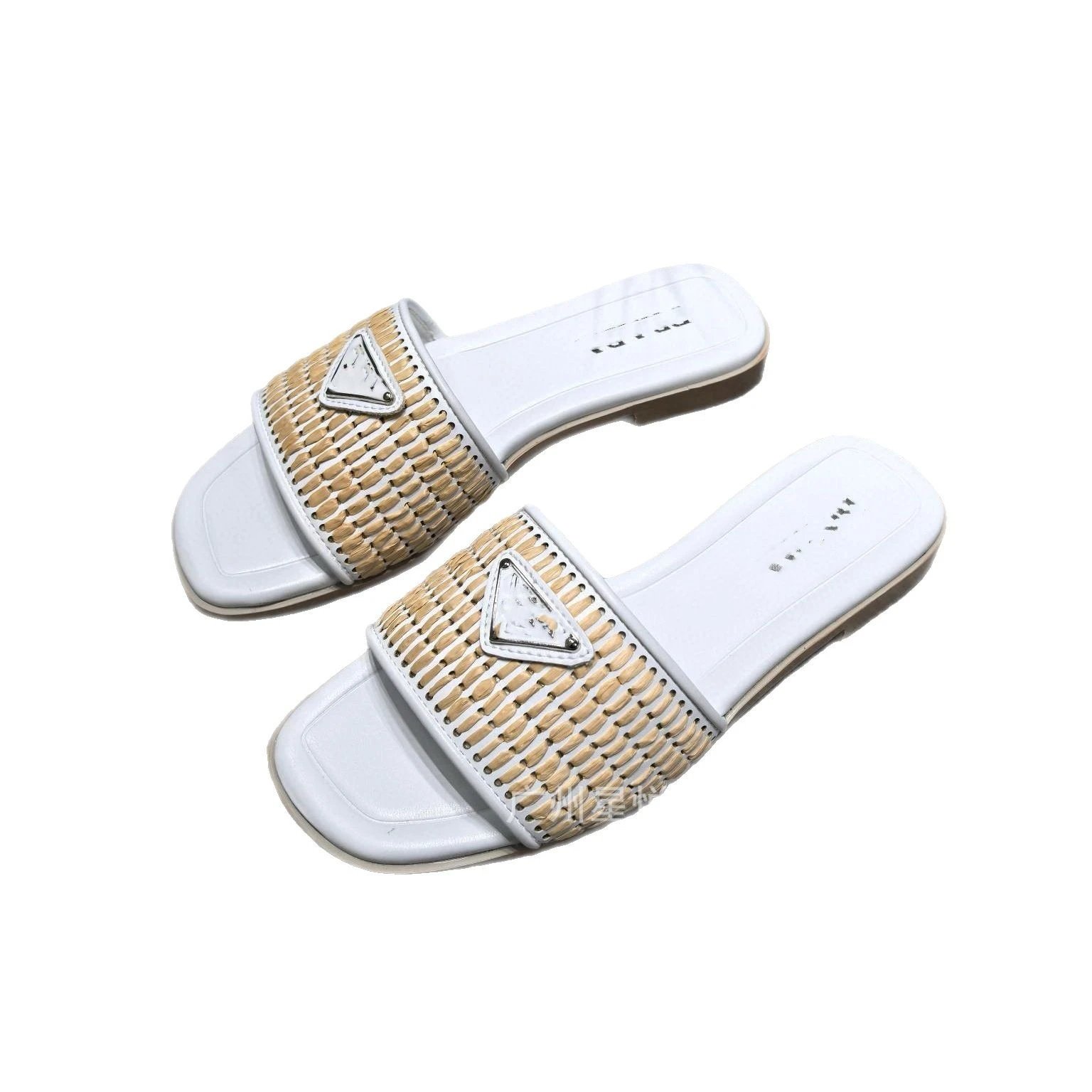 Prada Slippers Woven Strap Triangle Plaque Slide image 5