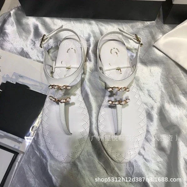 CHANEL Sandals Pearl Double C T-Strap Flat product detail image 7
