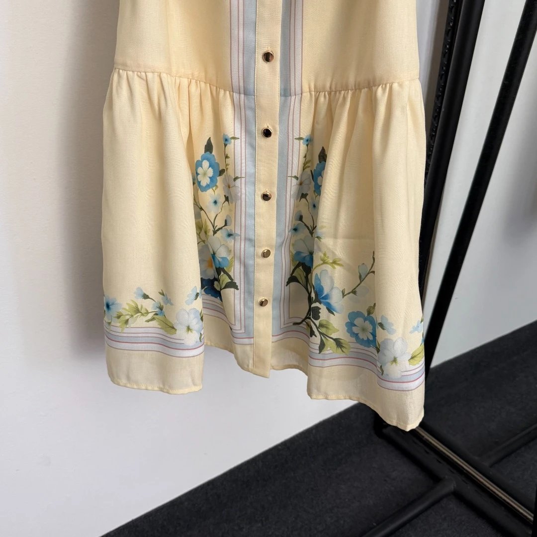 Saint Tears Floral Print Shirt Dress in Beige with Blue Accents - 7