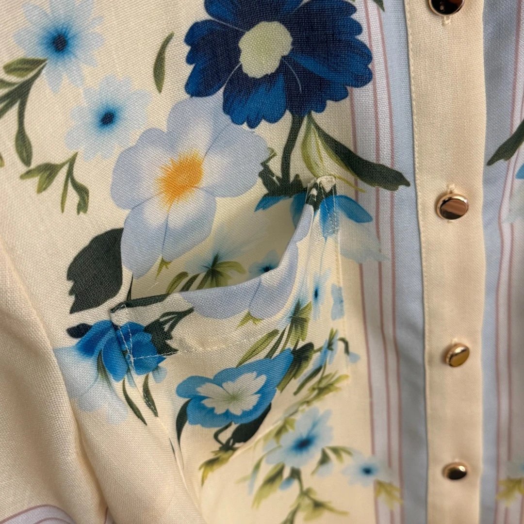 Saint Tears Floral Print Shirt Dress in Beige with Blue Accents - 8