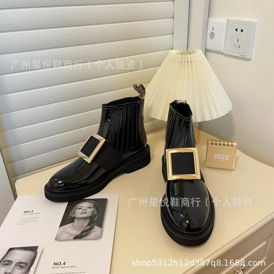 Rochas x Unknown Designer Crystal-Buckle Patent Leather Chelsea Boots Black - 9