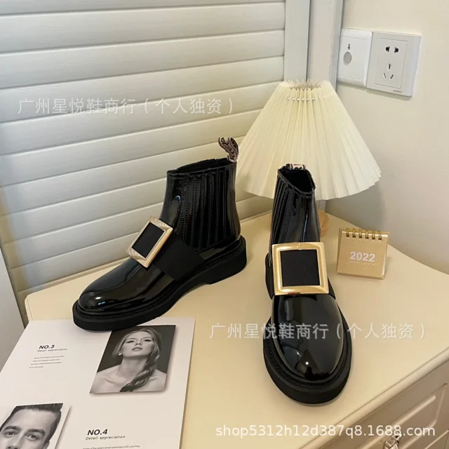 Unbranded Boots Patent Chelsea ankle with square buckle product detail image 8