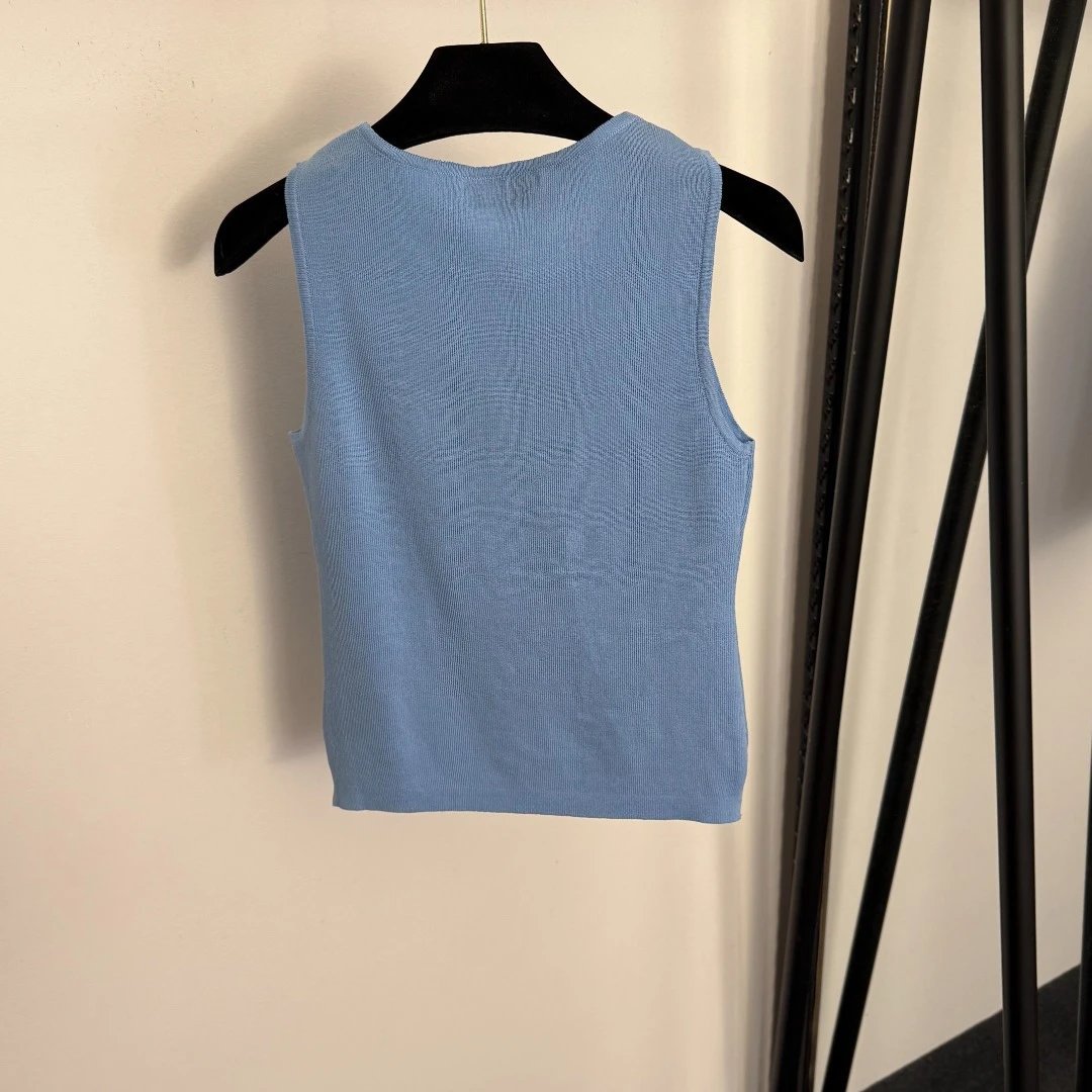 Miu Miu Knit Collar Vest Top Navy and White - 7