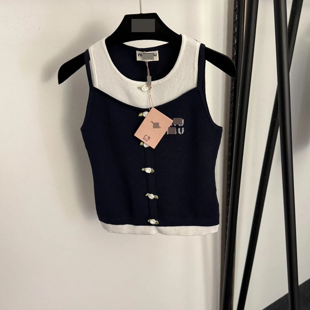 Miu Miu Knit Collar Vest Top Navy and White - 8