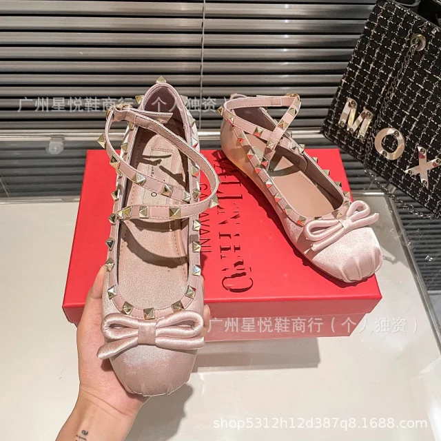 Valentino Casual Shoes Rockstud Bow Ankle-Strap Ballet Flats product detail image 9