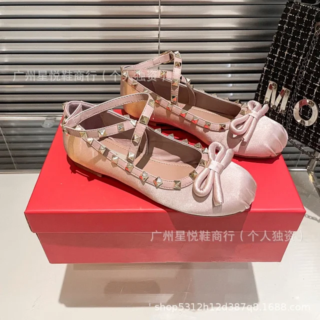 Valentino Casual Shoes Rockstud Bow Ankle-Strap Ballet Flats product detail image 14