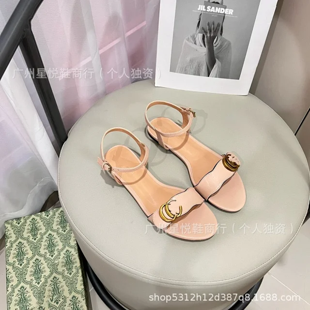 Unbranded Sandals Ankle-strap flat with double-ring ornament product detail image 3