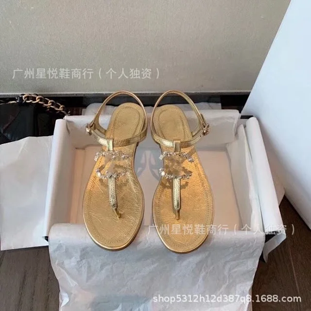 CHANEL Sandals Pearl Double C T-Strap Flat product detail image 4