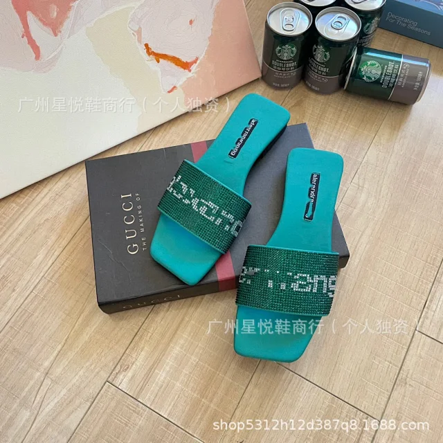 Alexander Wang Slippers Rhinestone Logo Square-Toe Slide product detail image 14