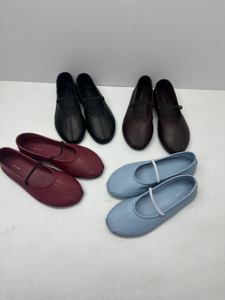 Brown Leather Mary Jane Flat Shoes - 2