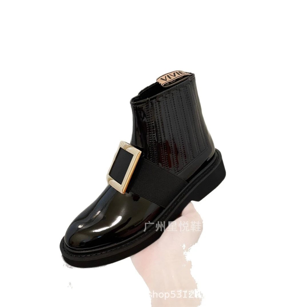 Unbranded Boots Patent Chelsea ankle with square buckle image 5