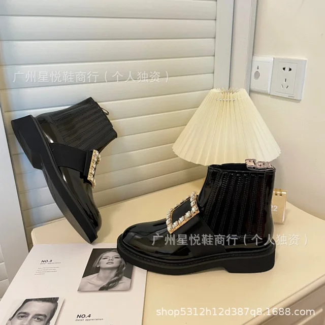 Unbranded Boots Patent Chelsea ankle with square buckle product detail image 10