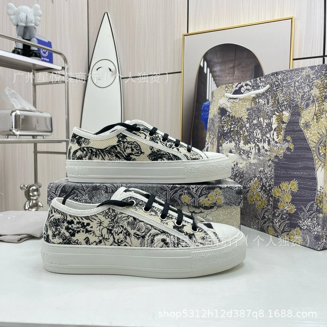 Dior B23 Low-Top Sneakers Peach Floral Mesh Canvas Shoes - 3