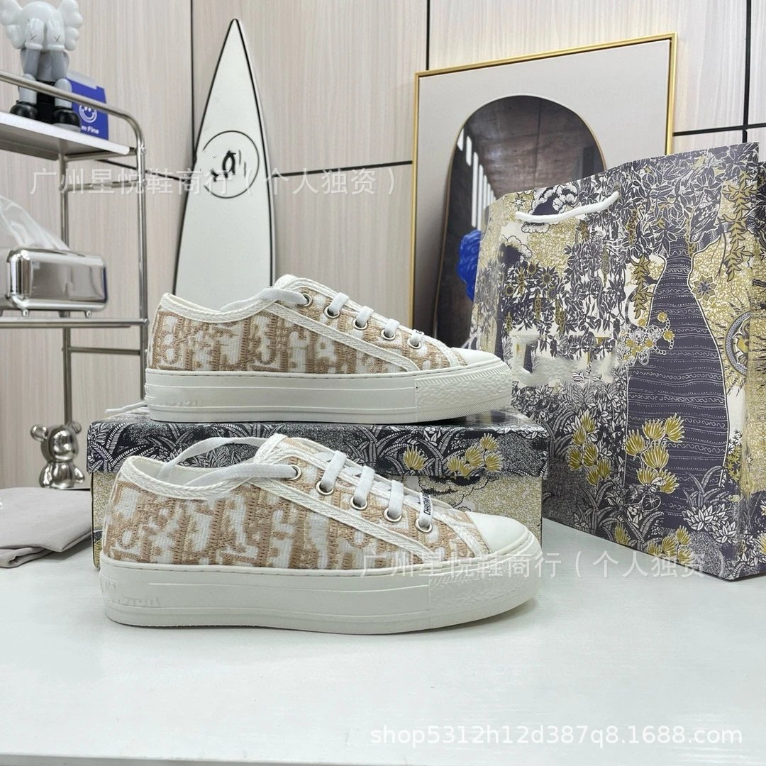 Dior B23 Low-Top Sneakers Peach Floral Mesh Canvas Shoes - 6