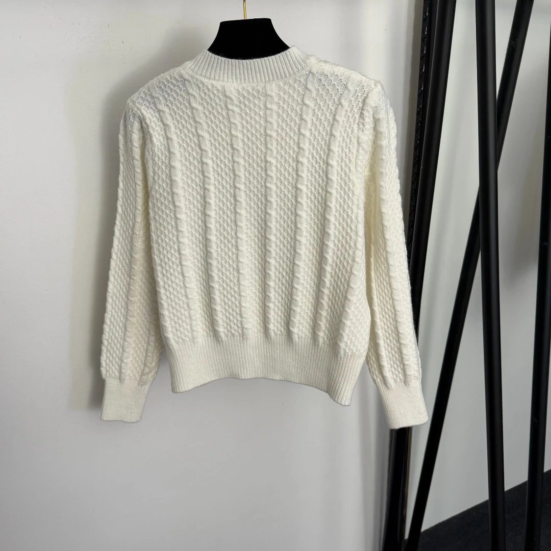 Chanel Pearl-Embellished Cable Knit Cardigan White - 7