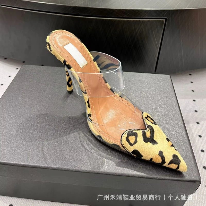 Clear Strap Pointed-Toe Mules Sky Blue Heels - 4
