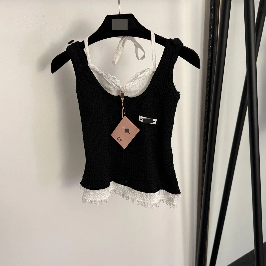 MMY Textured Lace Trim Knit Vest-Top White - 10