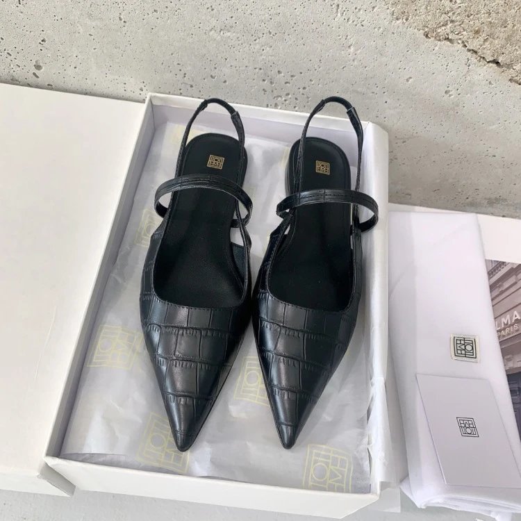 Saint Tears Croc-Embossed Mary Jane Flats Black Leather Shoes - 5