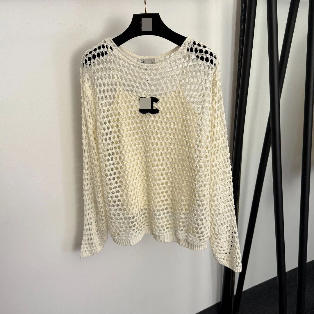 Chanel Crochet Knit Set Beige Sweater and Vest-Top - 6