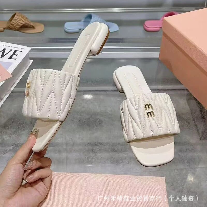 Miu Miu Matelassé Slide Pink Slippers - 6