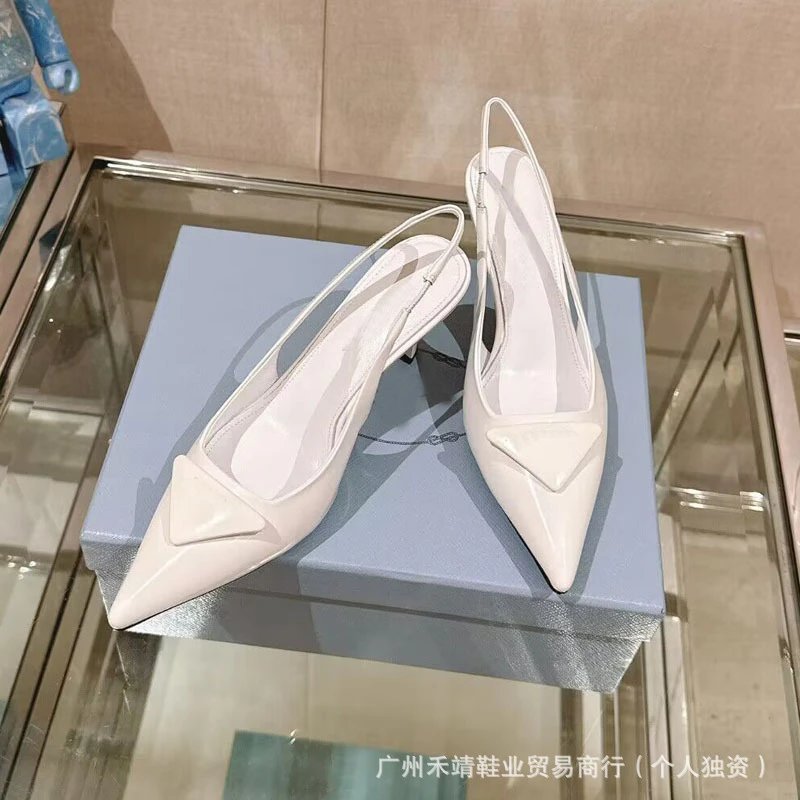 Prada Triangle-Toe Slingback Heels in Nude Pink - 6