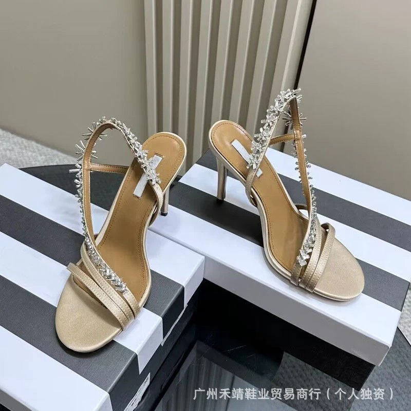 Crystal-Embellished Lime Green Strappy Stiletto Heels