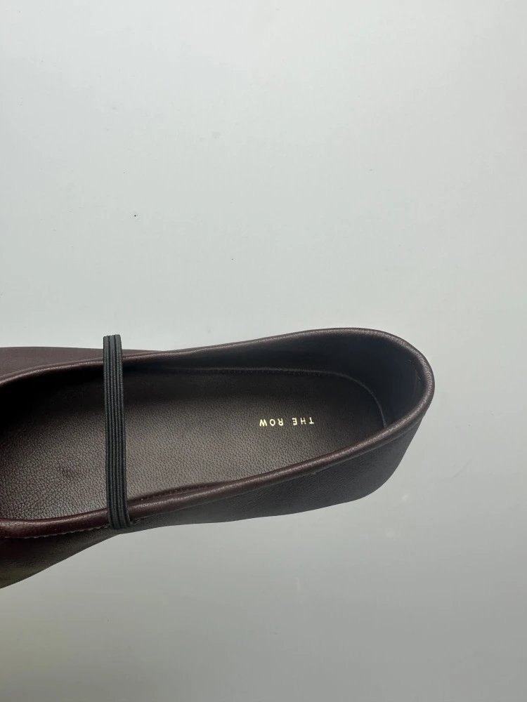 Brown Leather Mary Jane Flat Shoes - 10