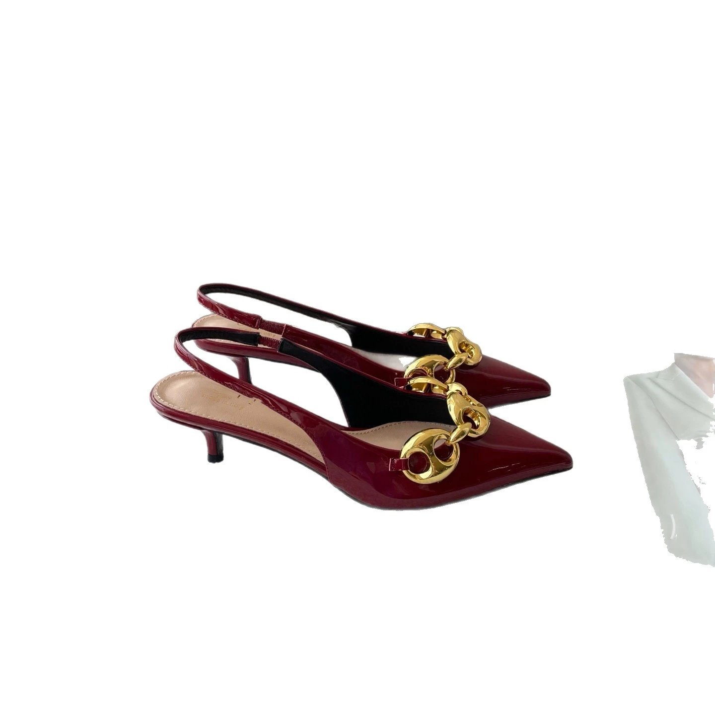 Unbranded High Heels Pointed-Toe Slingback Kitten with Gold Chain Detail image 5