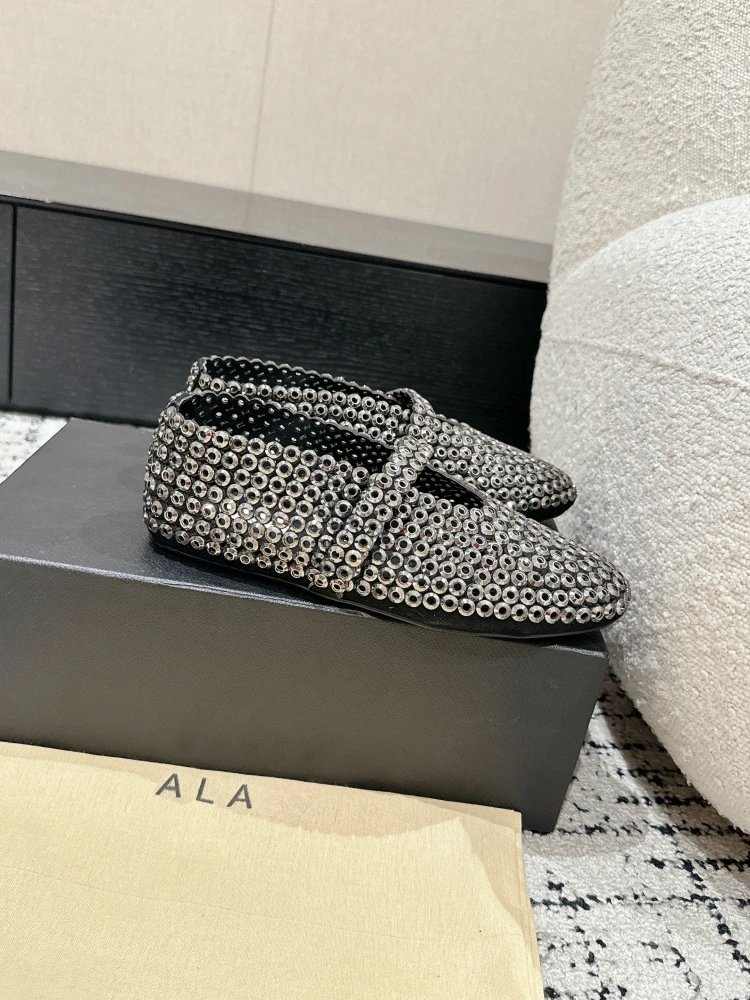 ALA Mary Jane Loafers Black Sequin Embellished Shoes - 18