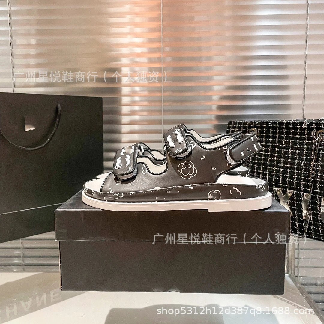 Chanel CC Logo Print White Sandals with Black Sole - 11