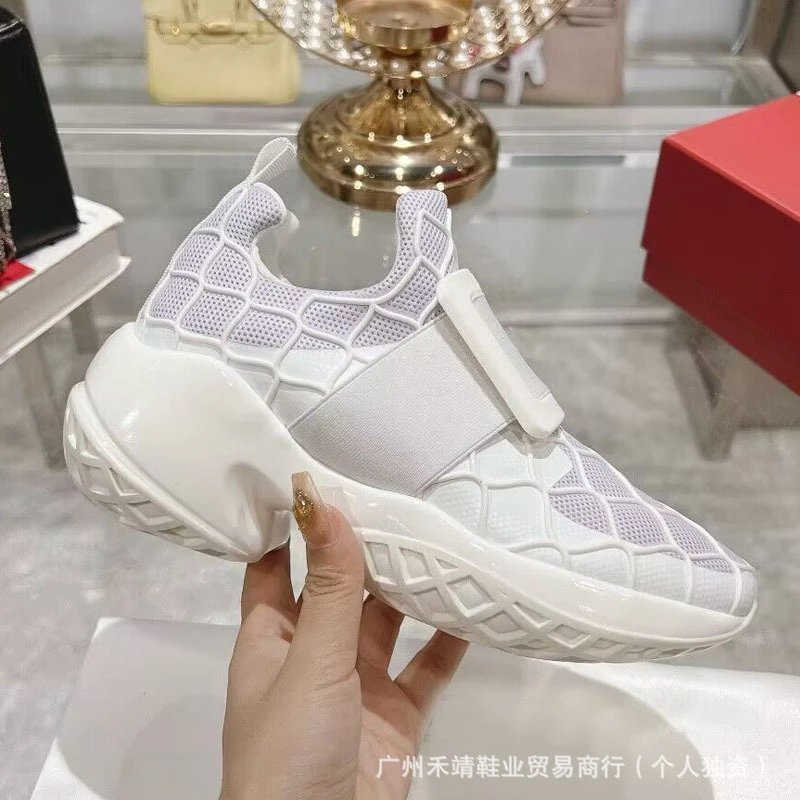 Roger Vivier Rockstud Spike White Mesh Sneakers - 10