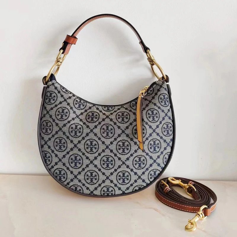 Tory Burch Shoulder Bags T Monogram Small Crescent Bag — Blue ¥gift box packaging