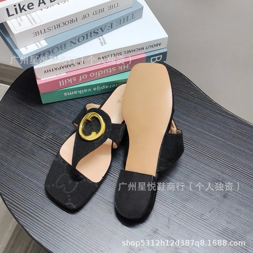 Gucci Marmont Slide Sandals Beige Leather with Gold Double G Logo Sandals - 5