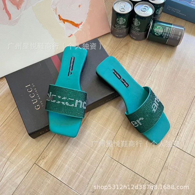 Alexander Wang Slippers Rhinestone Logo Square-Toe Slide product detail image 11