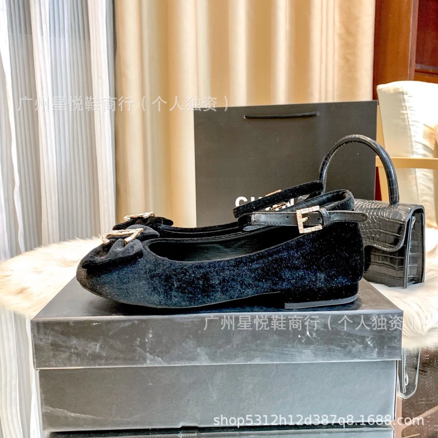 Saint Tears Velvet Mary Jane Flats Black - 5