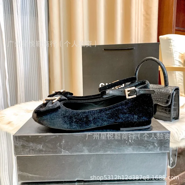 Unbranded Casual Shoes Velvet Mary Jane flats with bow and rhinestone buckle product detail image 5