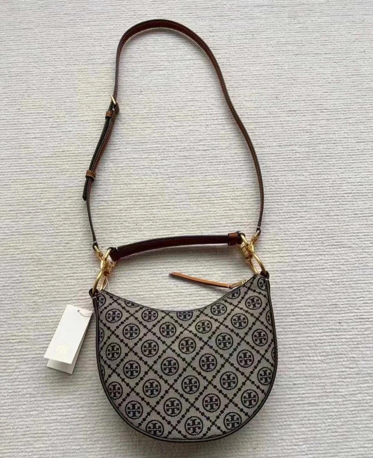 Tory Burch Miller Saddle Bag Beige Brown Monogram Crossbody Bag - 11