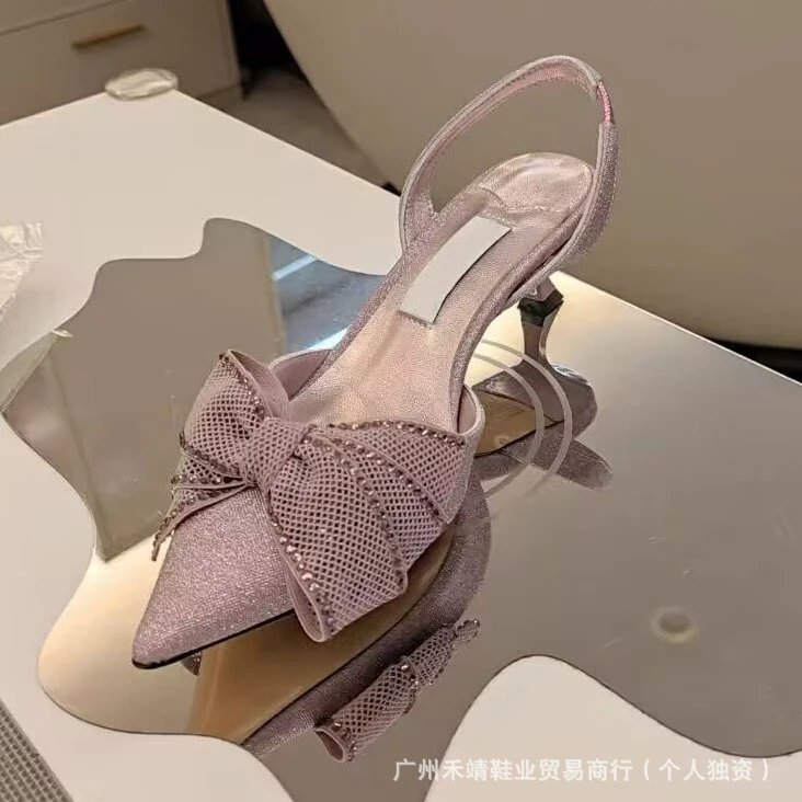 Design Bow-Embellished Glitter Slingback Stilettos - 7