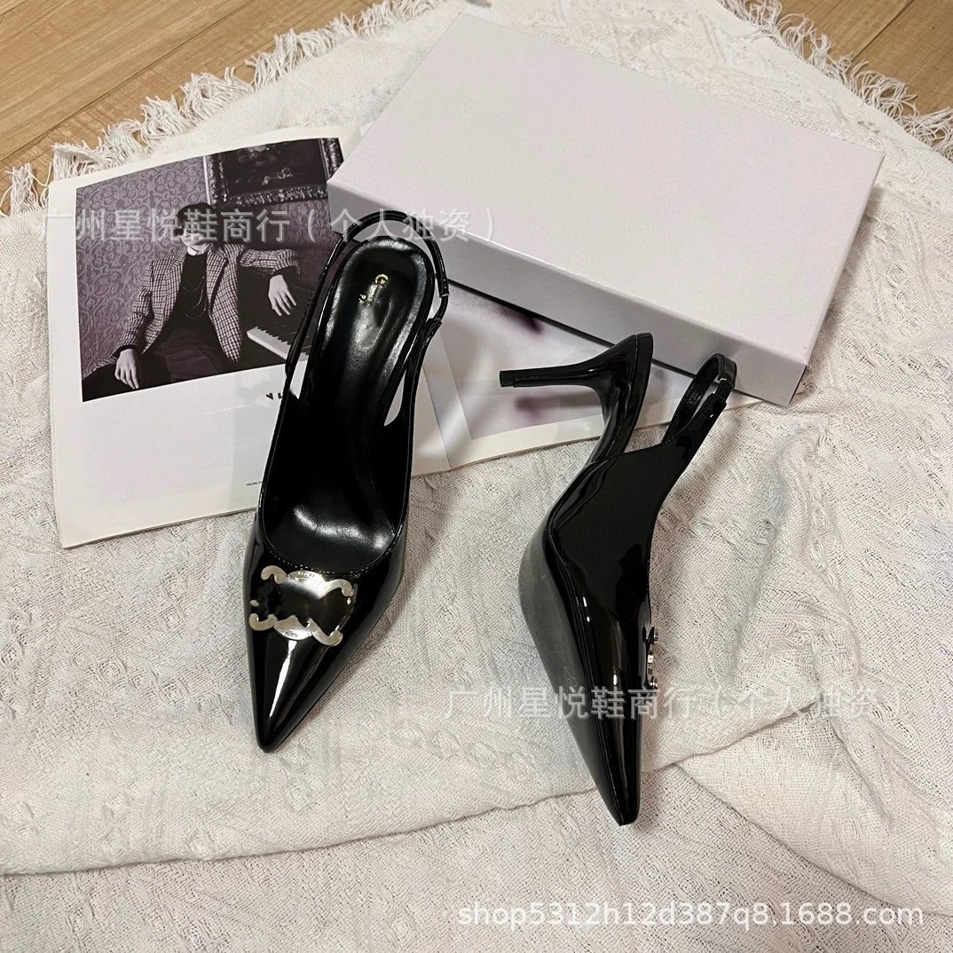 Fendi Kan I Silver Metallic Pointed-Toe Slingback Heels - 8