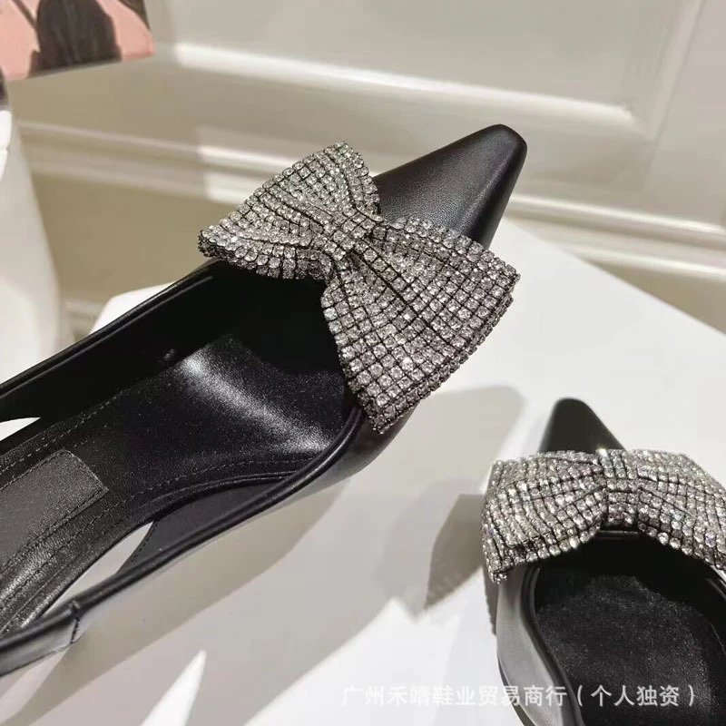 Design Crystal Bow Slingback Stiletto Heels Beige - 4