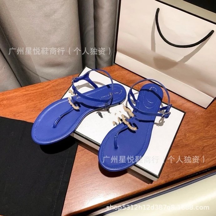 Chanel-Inspired CC Logo Thong Sandals Black Gold Sandals - 24