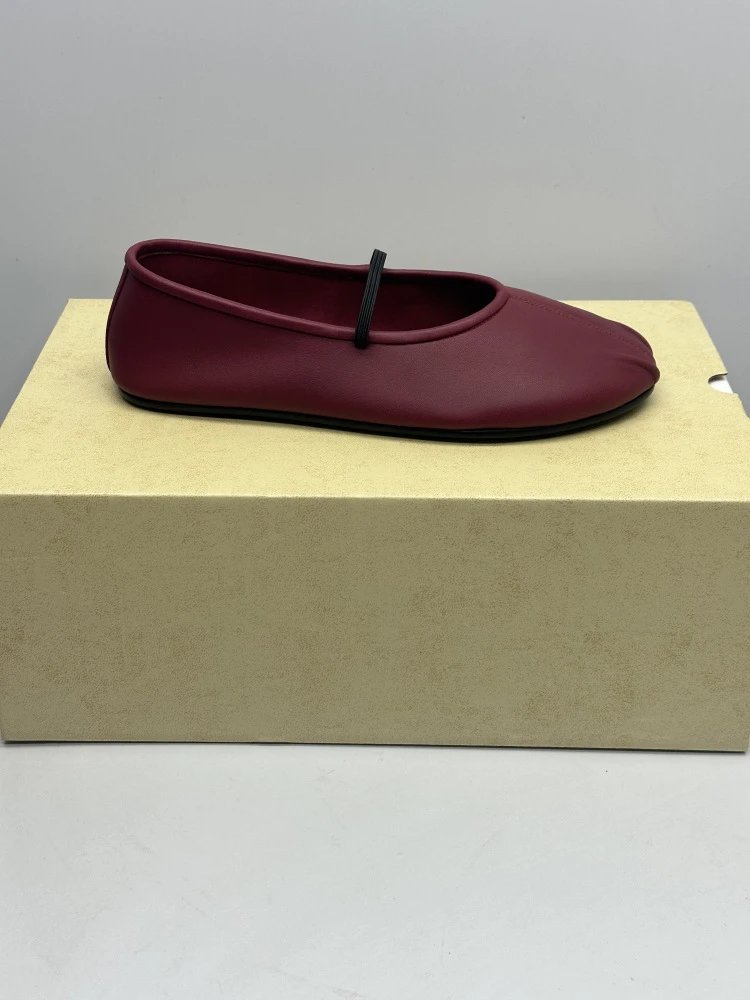 Brown Leather Mary Jane Flat Shoes - 22