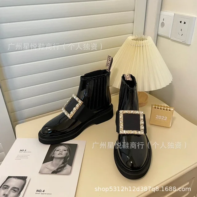 Unbranded Boots Patent Chelsea ankle with square buckle product detail image 17