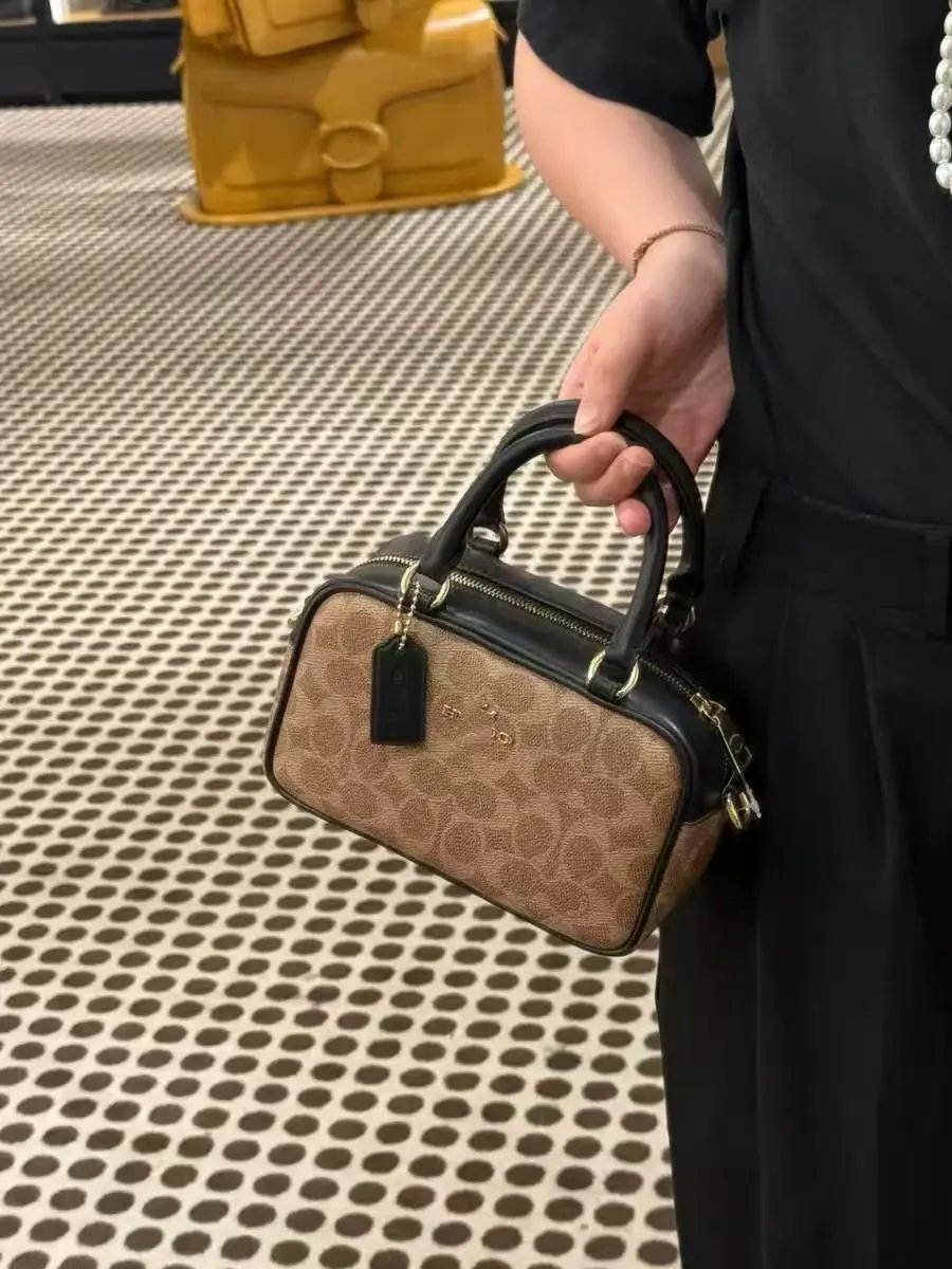 Coach Mini Box Bag Beige Signature Canvas Handbag - 8