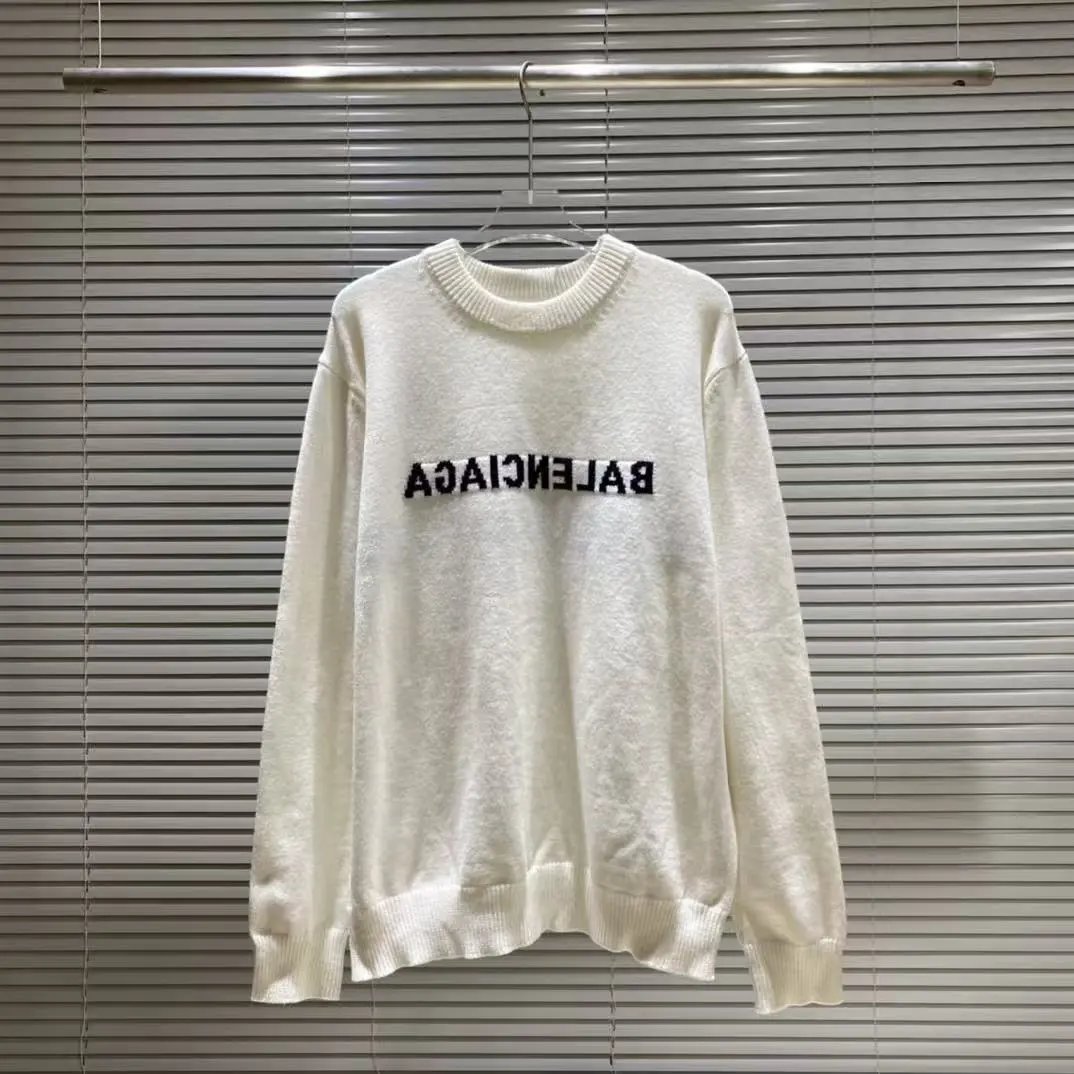 Balenciaga Logo Print Knit Sweater White - 3