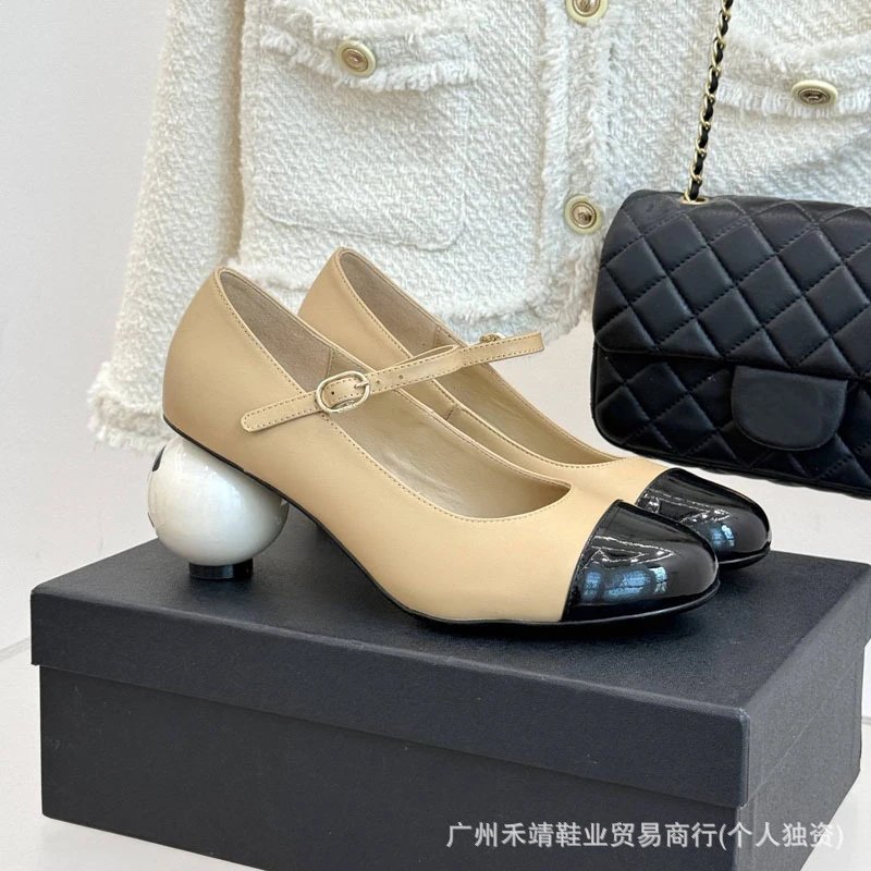 Chanel Mary Jane Heels with Pearl Heel in Black - 8
